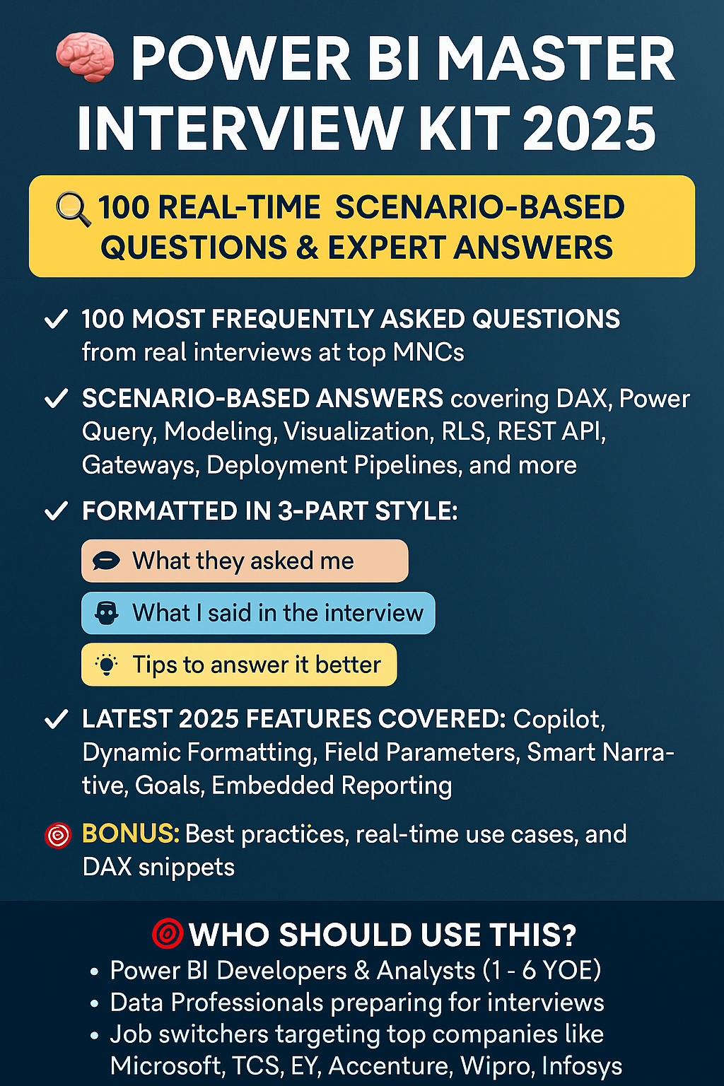 Power BI Master Interview Kit 2025: 100 Real-Time Scenario-Based Questions & Expert Answers