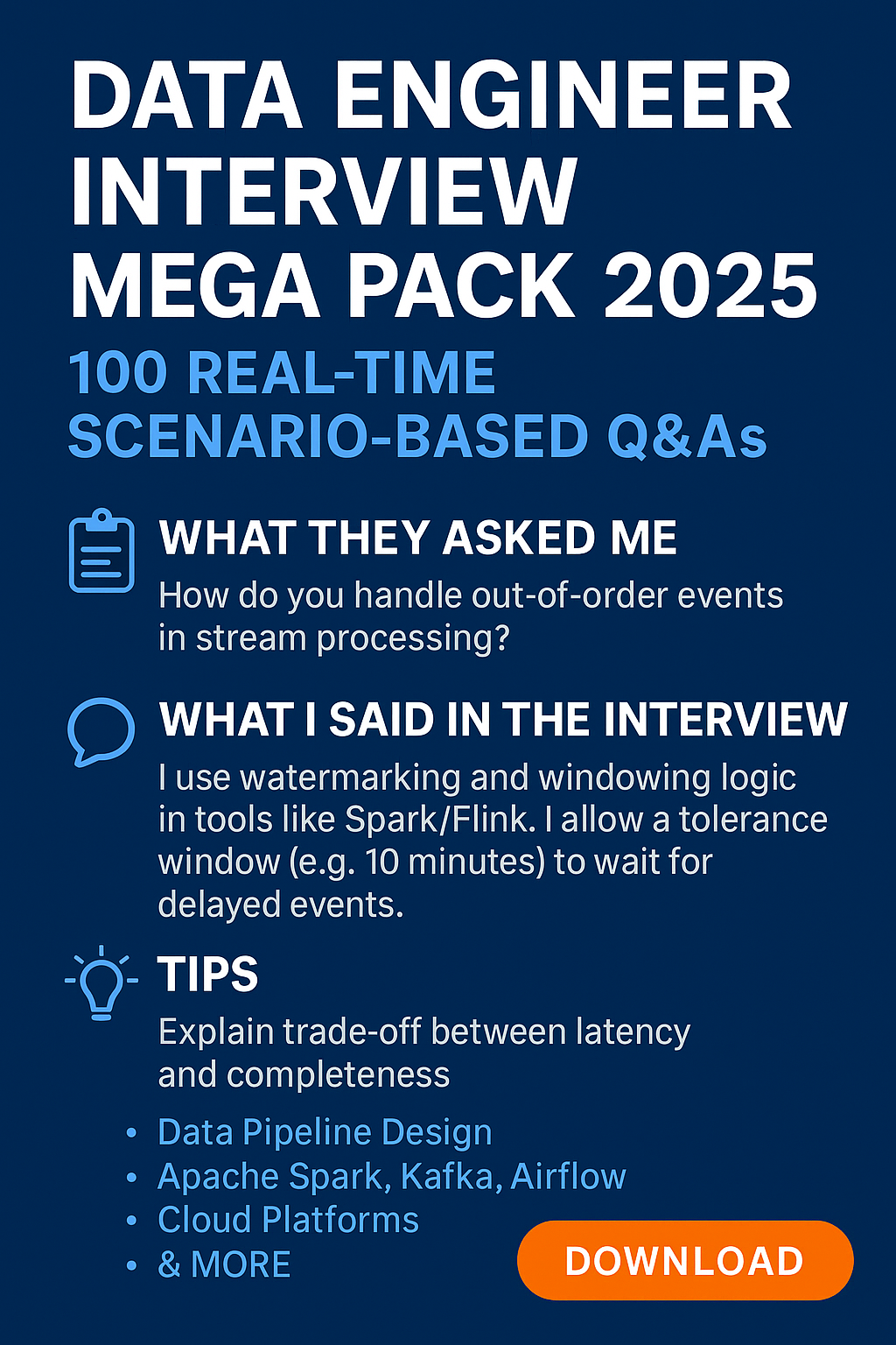 Data Engineer Interview Mix Pack 2025 – 100 Real-Time Scenario-Based Q&As