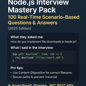 Node.js Interview Mastery Pack β 100 Real-Time Scenario-Based Questions & Answers (2025 Edition)