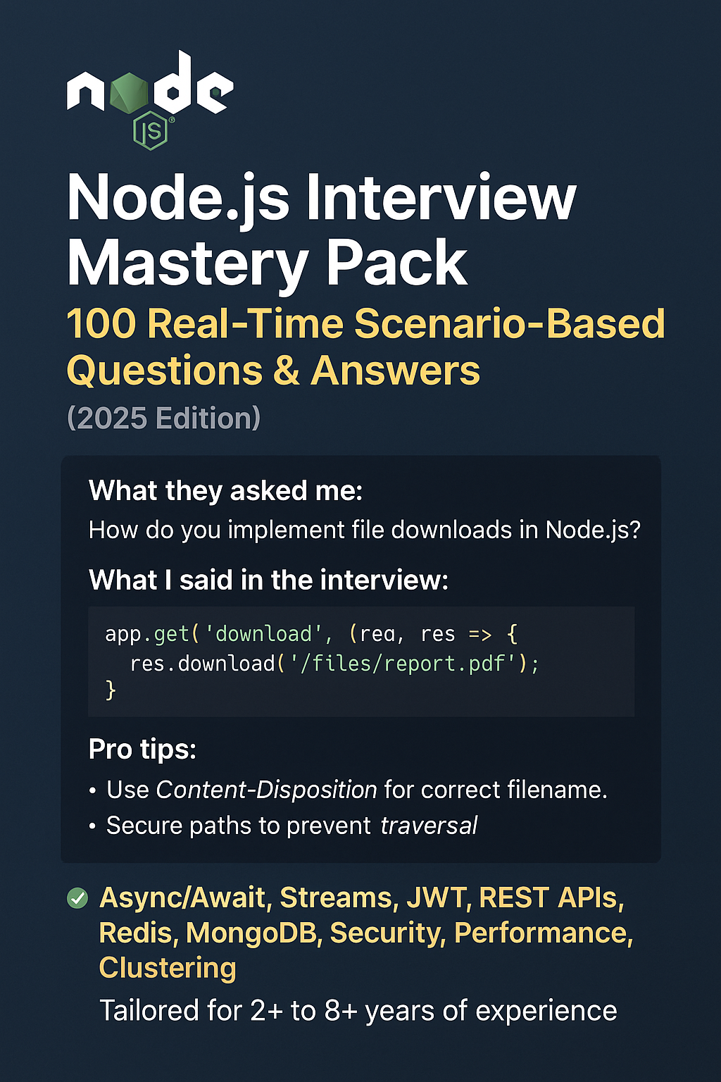 Node.js Interview Mastery Pack – 100 Real-Time Scenario-Based Questions & Answers (2025 Edition)